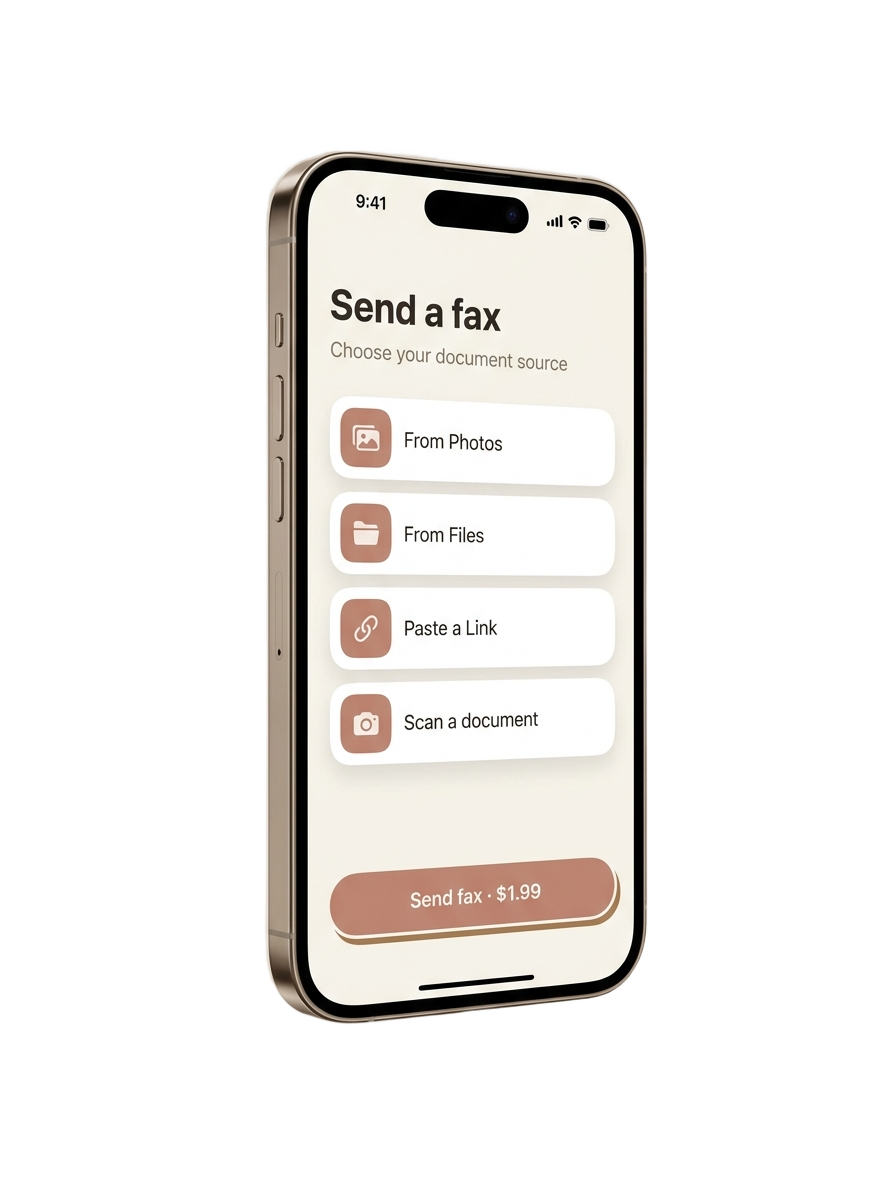 SupaFax send-a-fax screen on iPhone